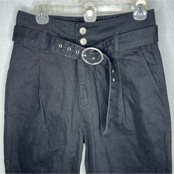 BDG Cara Belted High-Rise Culotte Pleaded Loose Fit Black Denim Jeans Sz 6 - Picture 4 of 11